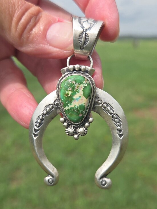 Native American Jewelry - Beautiful Sterling Sonoran Turquoise Navajo Made Naja Pendant